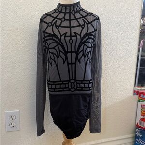 Black and Gray Long Sleeve Leotard